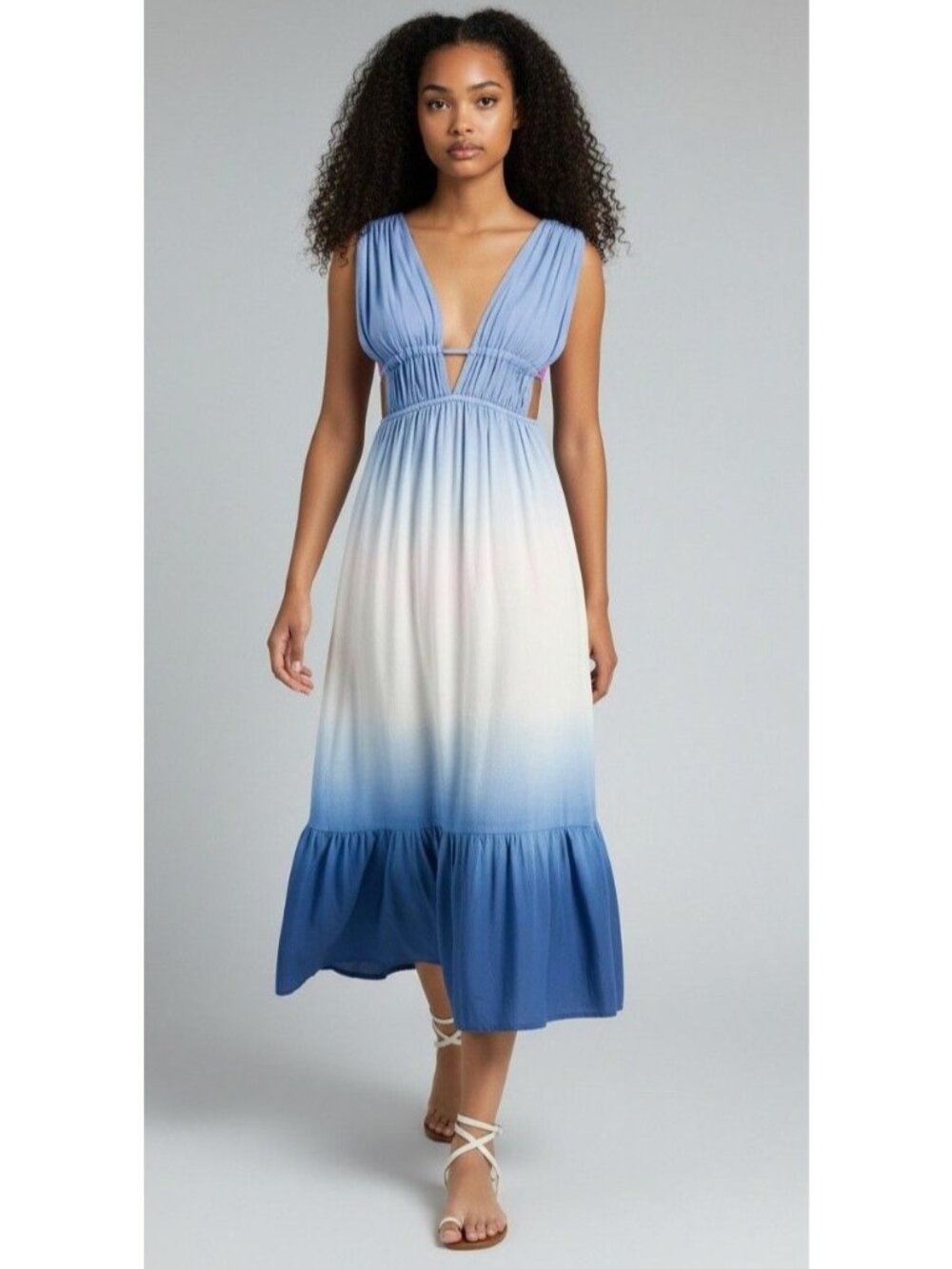 Raviya Women's Sleeveless Ombre Maxi Dress Cover-Up,  Blue Ombre, Sz. L